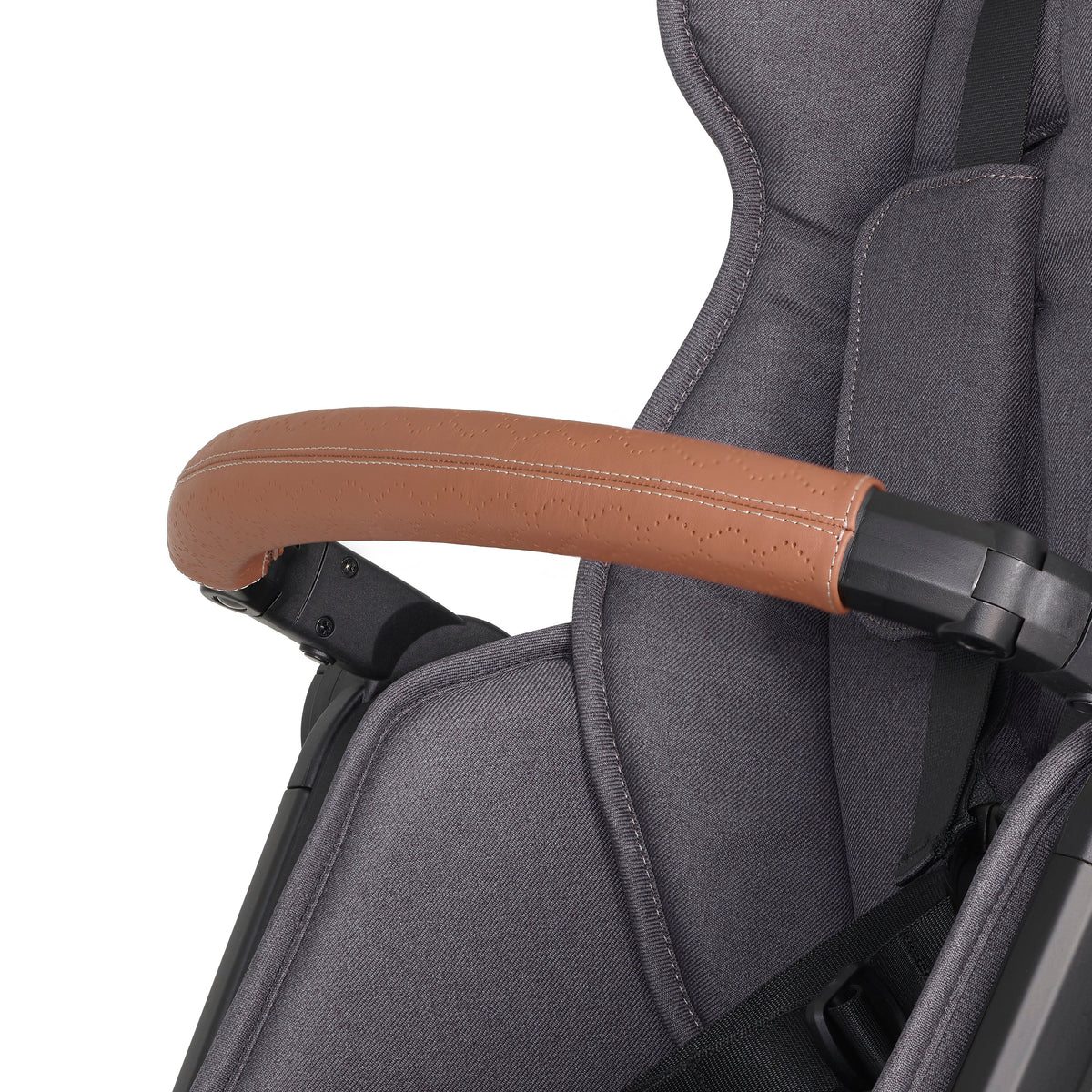 Switch&Roll Stroller – brown bumper bar across padded stroller seat
