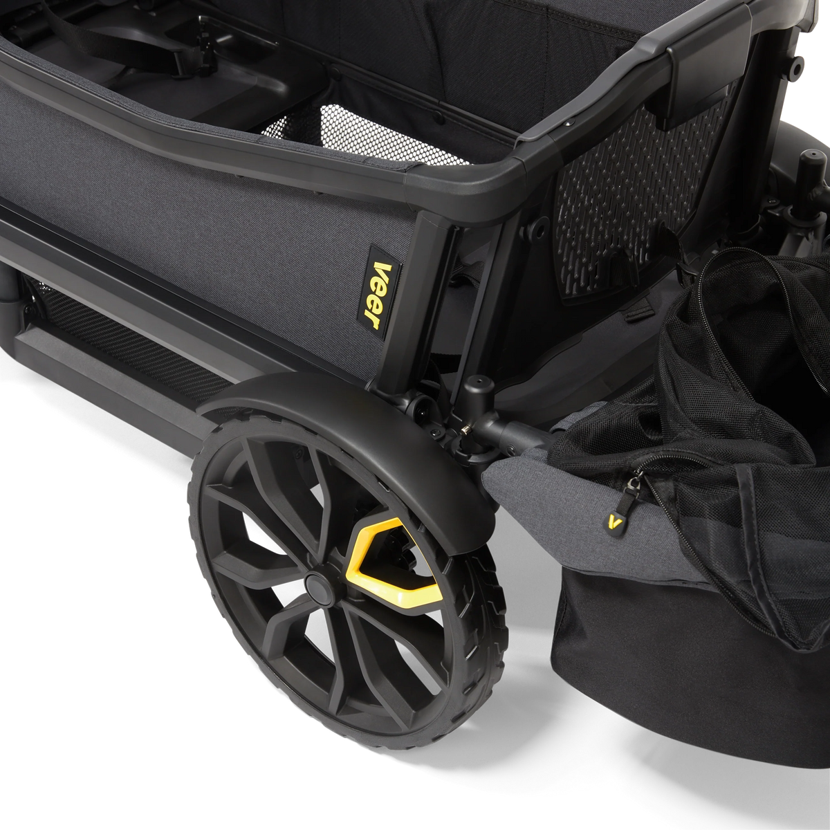 Foldable Storage Basket – attached beside wagon rear wheel