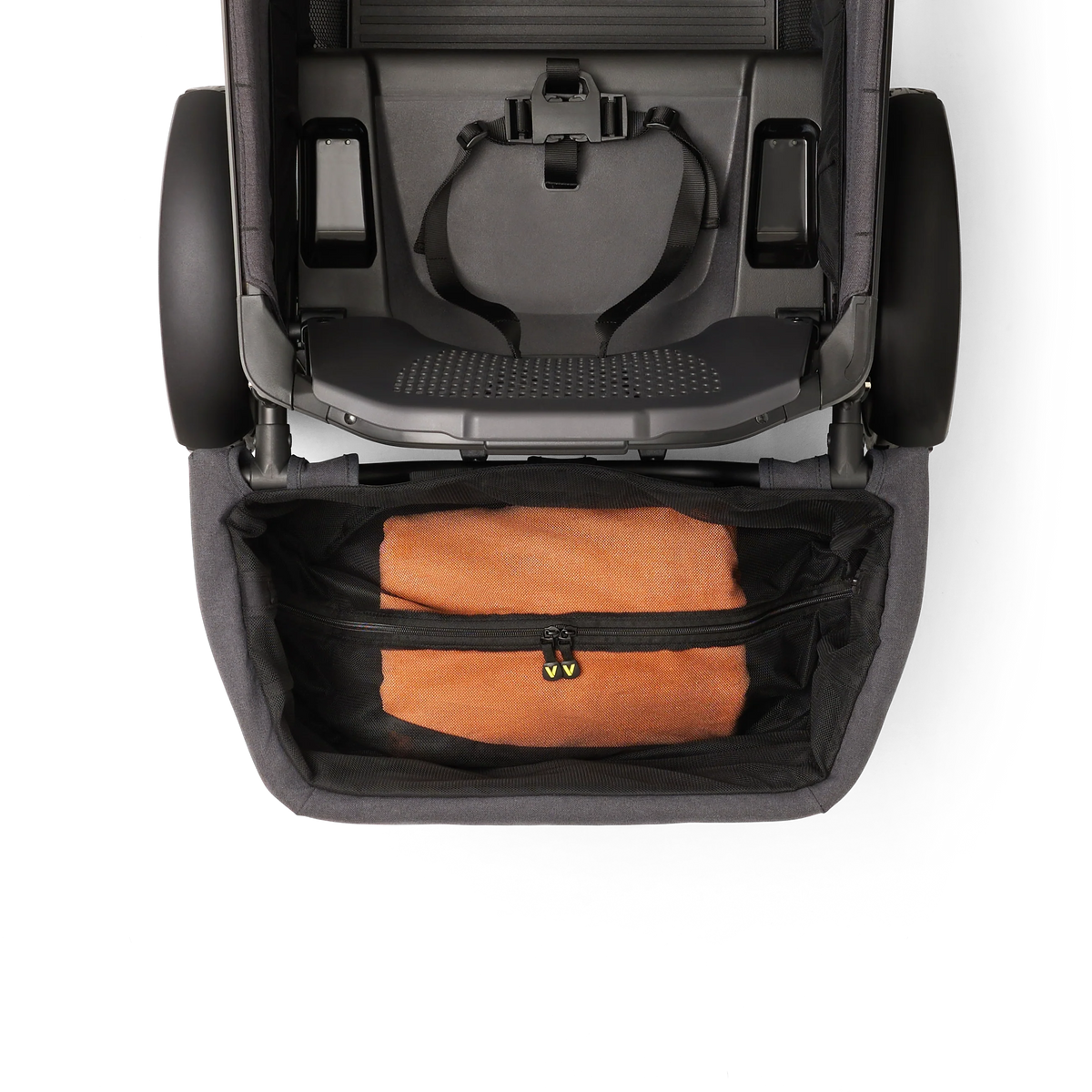 Foldable Storage Basket – front view holding orange folded fabric