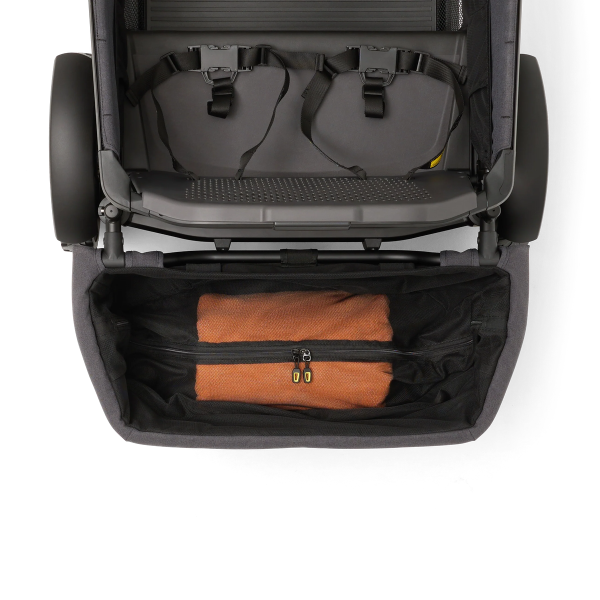 Foldable Storage Basket – wider front view below two seats