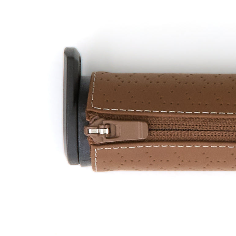 Leather Grips for Cruiser – zippered brown grip cover with black end cap